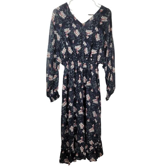 Hayden Los Angeles Women's Blue Floral Print V Neck Smock Waist Maxi Dress Sz S - Picture 1 of 8